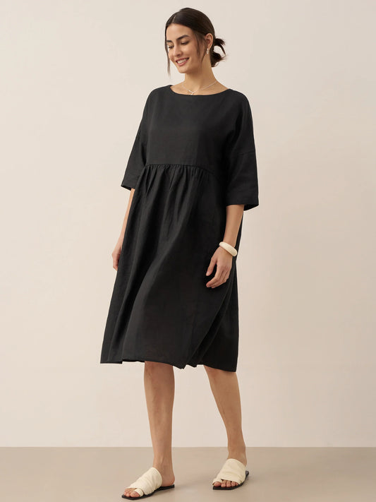 Valencia - Vestido midi 100% de lino con silueta en A
