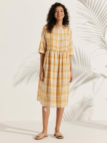 Valencia - Vestido midi 100% de lino con silueta en A