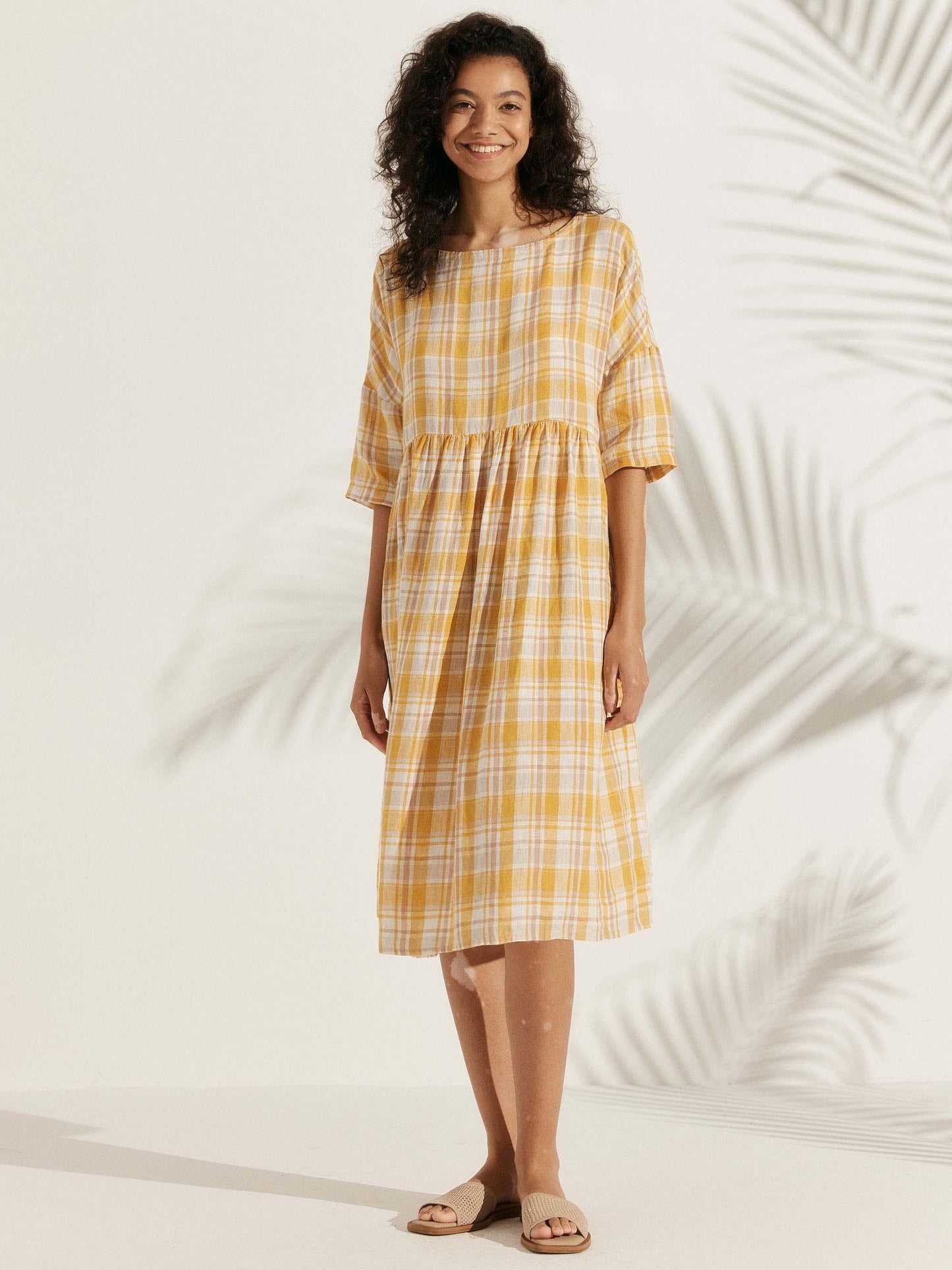 Valencia - Vestido midi 100% de lino con silueta en A