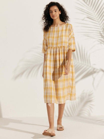 Valencia - Vestido midi 100% de lino con silueta en A