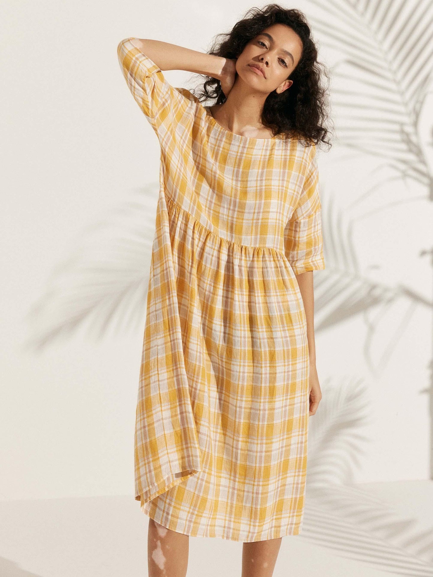 Valencia - Vestido midi 100% de lino con silueta en A