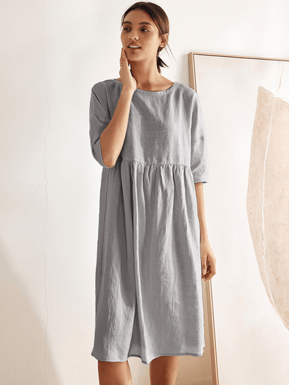 Valencia - Vestido midi 100% de lino con silueta en A