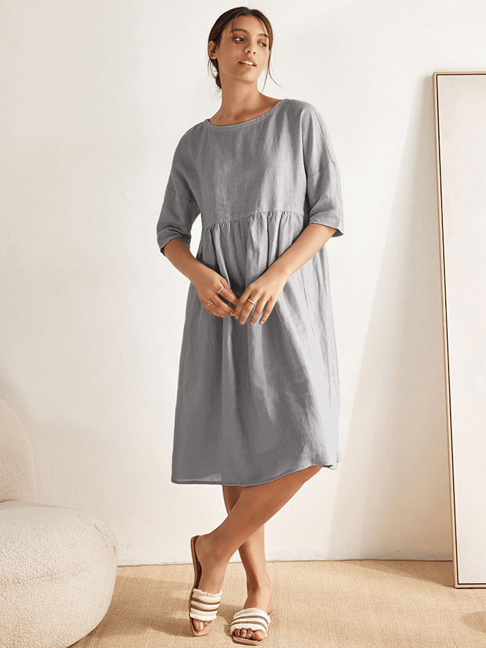 Valencia - Vestido midi 100% de lino con silueta en A