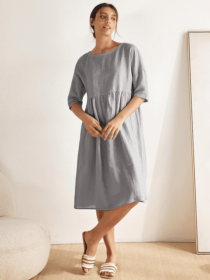 Valencia - Vestido midi 100% de lino con silueta en A