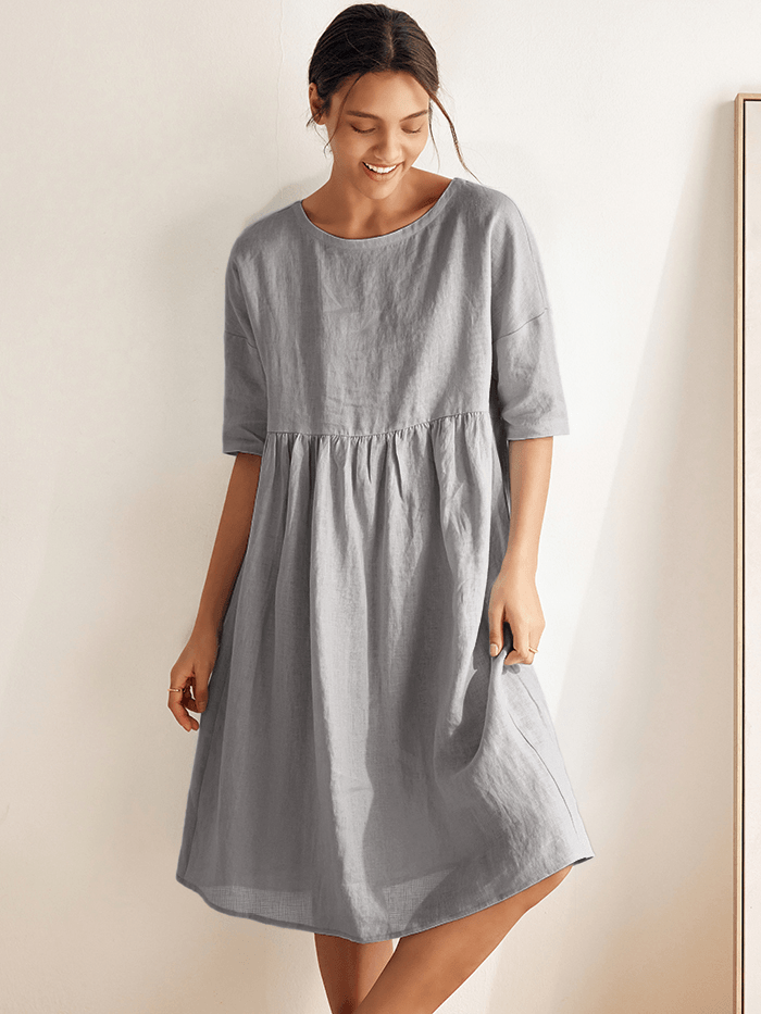 Valencia - Vestido midi 100% de lino con silueta en A