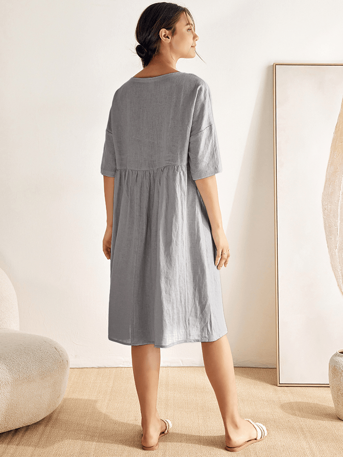 Valencia - Vestido midi 100% de lino con silueta en A
