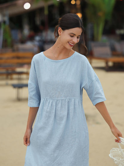 Valencia - Vestido midi 100% de lino con silueta en A