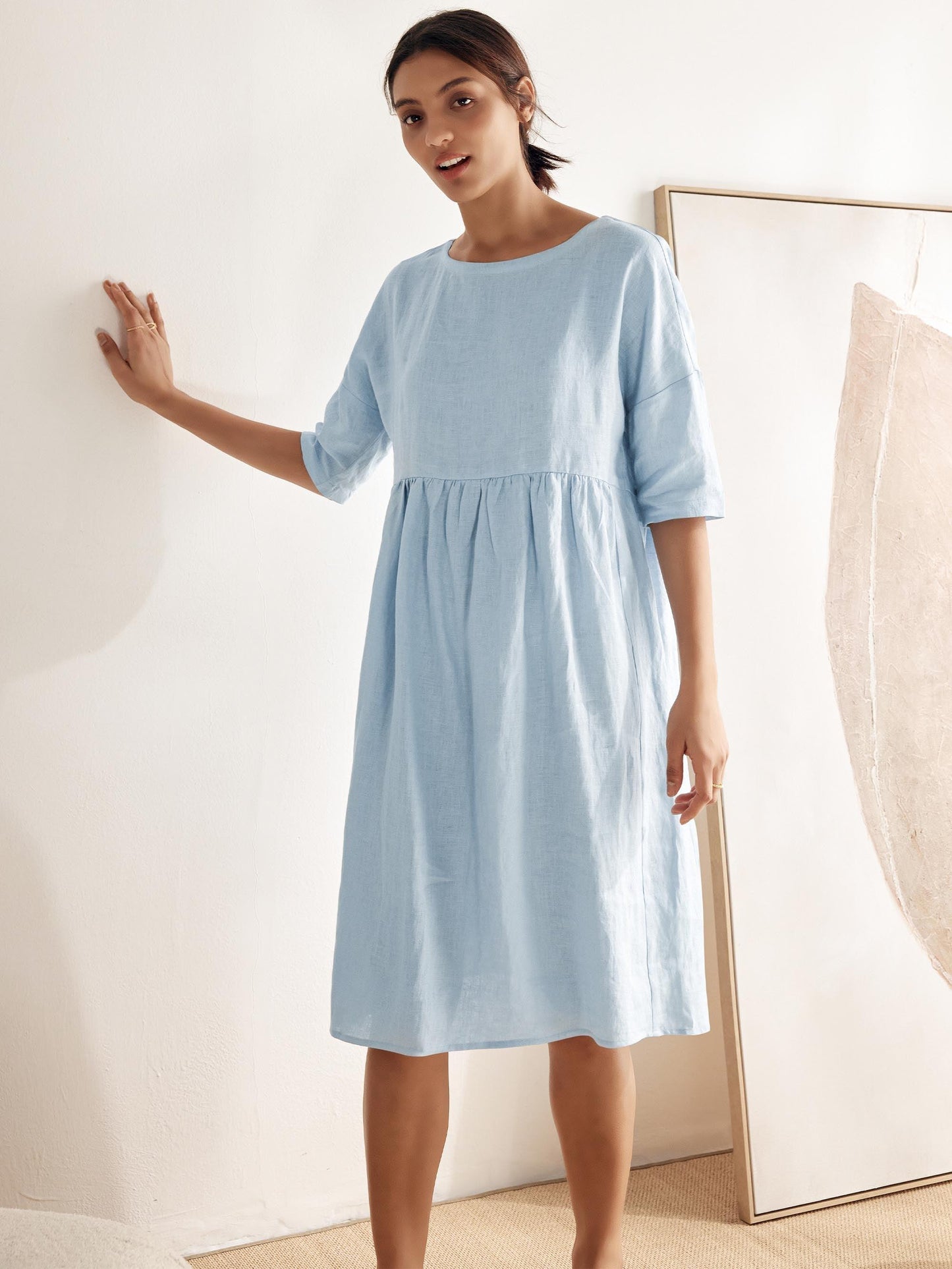 Valencia - Vestido midi 100% de lino con silueta en A