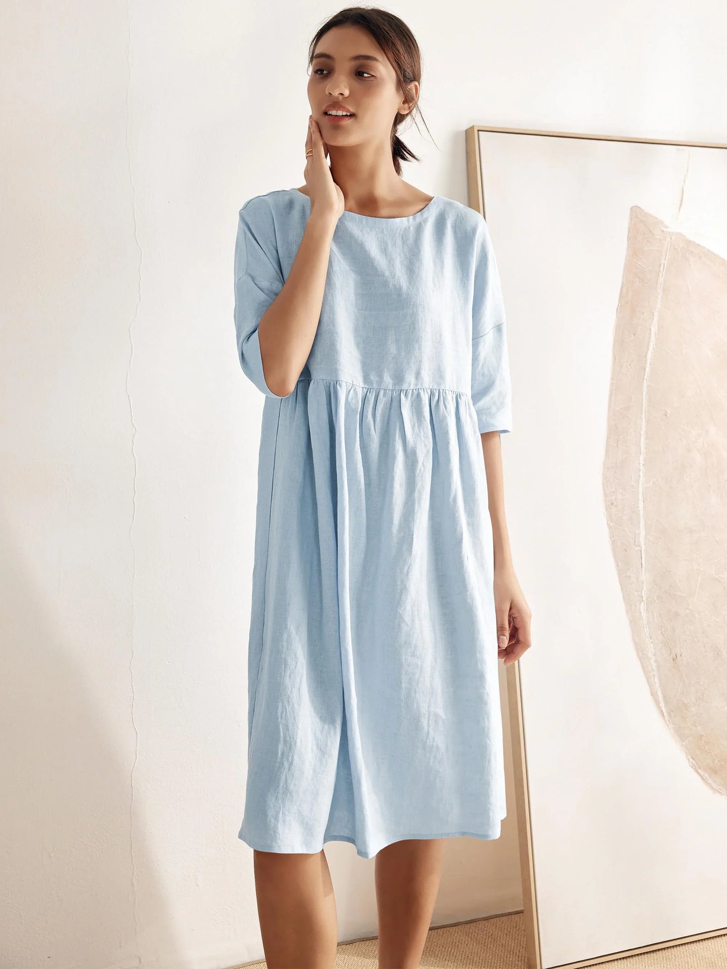 Valencia - Vestido midi 100% de lino con silueta en A