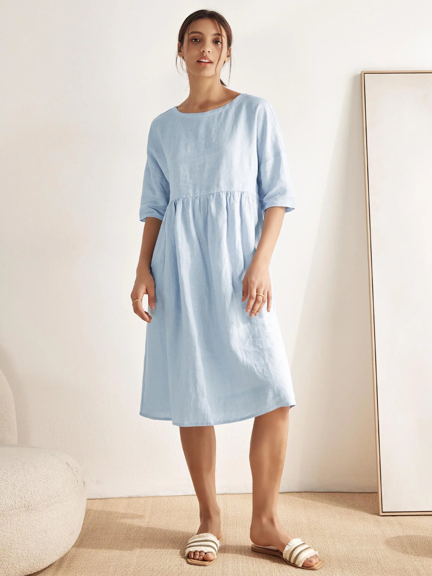 Valencia - Vestido midi 100% de lino con silueta en A