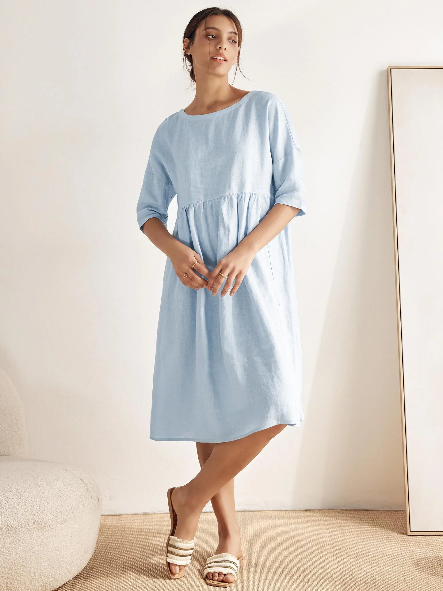 Valencia - Vestido midi 100% de lino con silueta en A