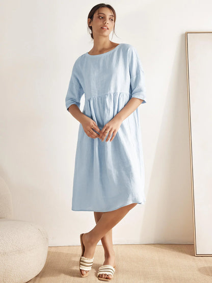 Valencia - Vestido midi 100% de lino con silueta en A