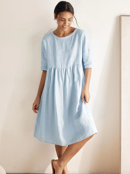 Valencia - Vestido midi 100% de lino con silueta en A