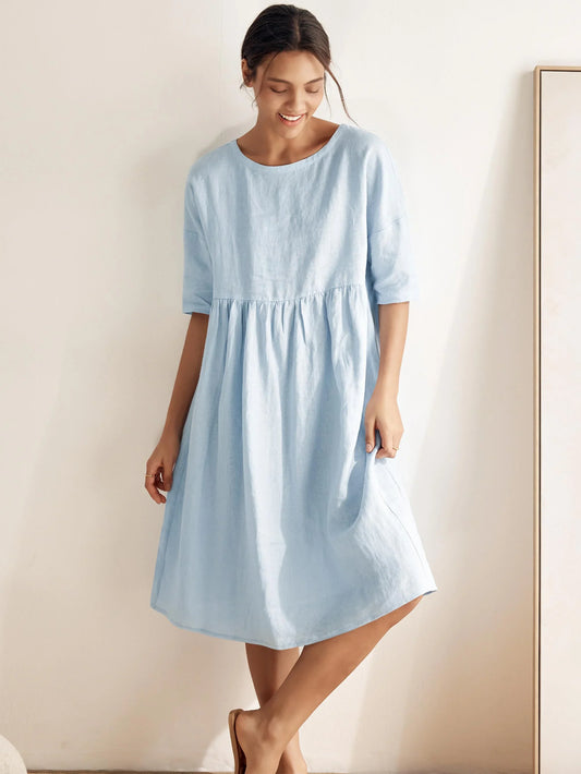 Valencia - Vestido midi 100% de lino con silueta en A
