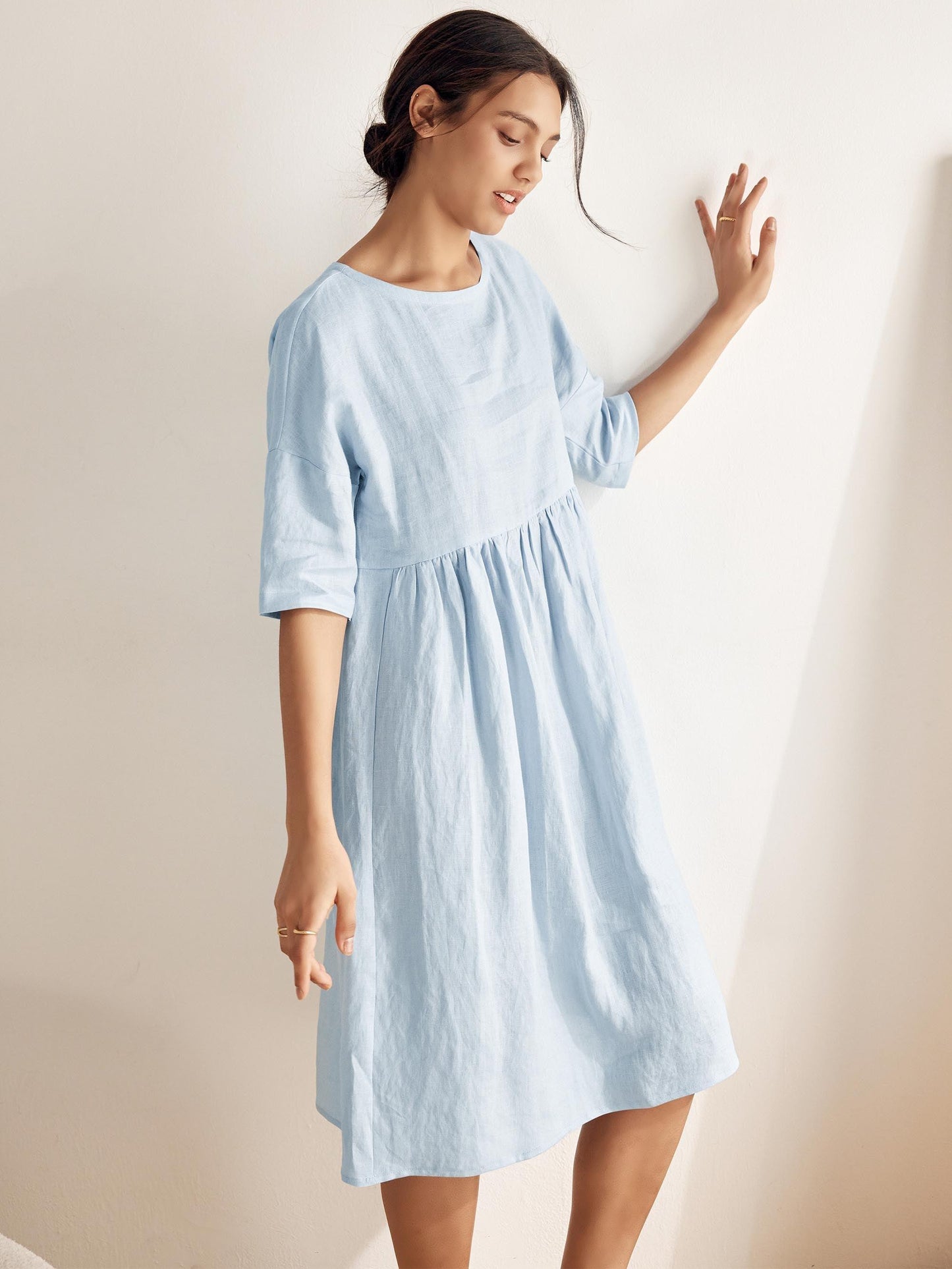 Valencia - Vestido midi 100% de lino con silueta en A
