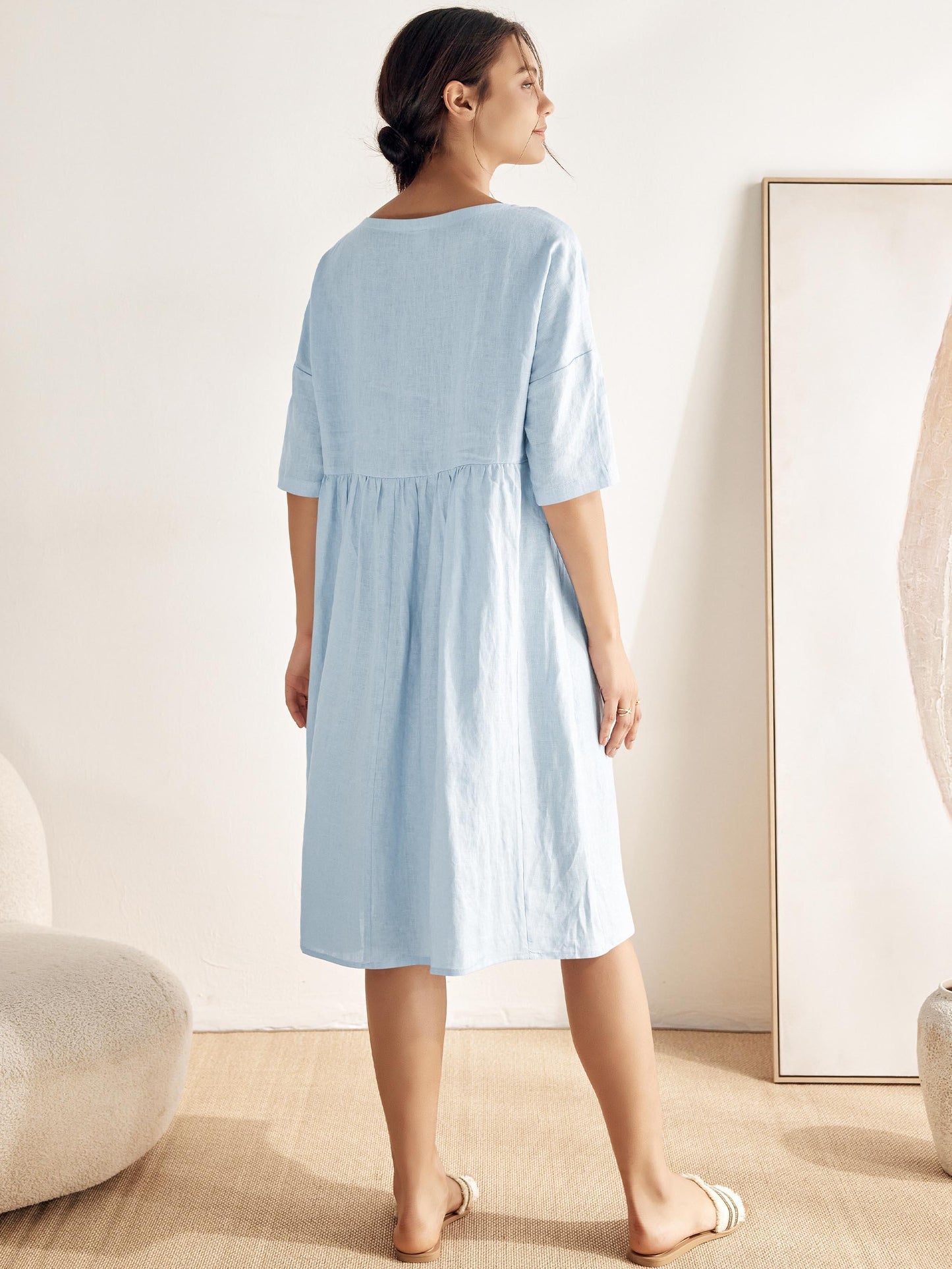 Valencia - Vestido midi 100% de lino con silueta en A