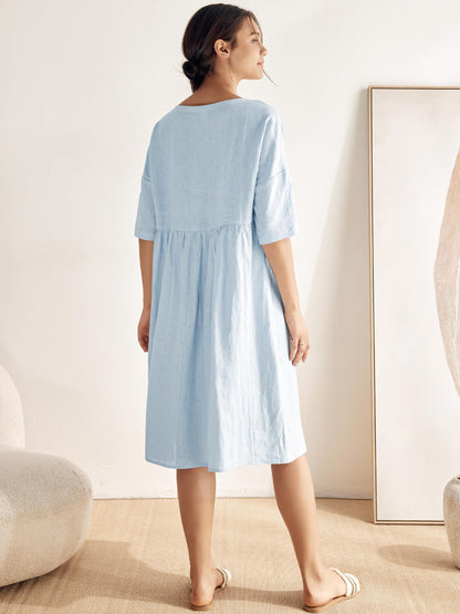 Valencia - Vestido midi 100% de lino con silueta en A