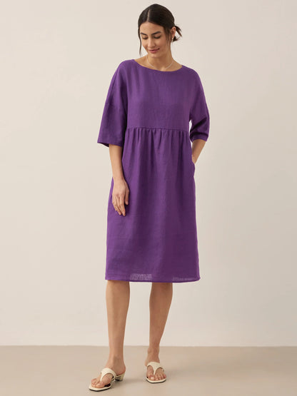 Valencia - Vestido midi 100% de lino con silueta en A