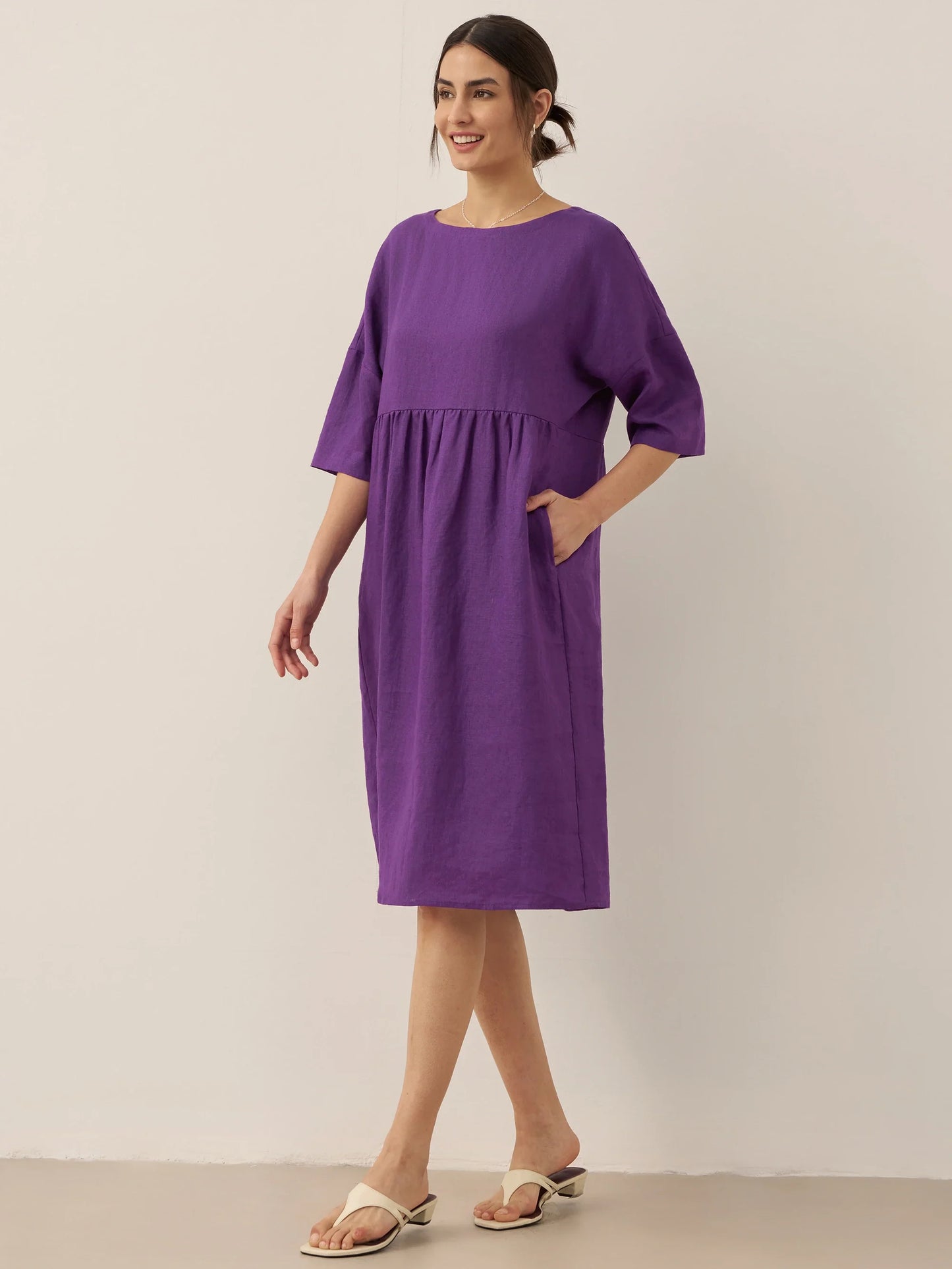 Valencia - Vestido midi 100% de lino con silueta en A
