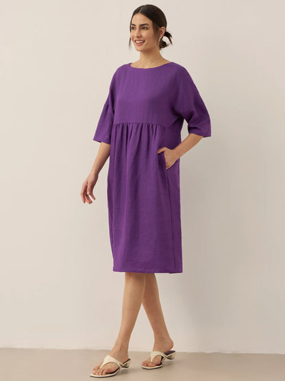 Valencia - Vestido midi 100% de lino con silueta en A