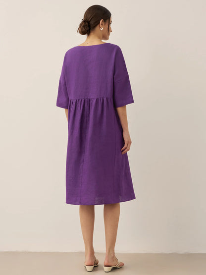 Valencia - Vestido midi 100% de lino con silueta en A