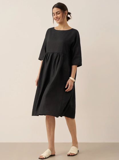 Valencia - Vestido midi 100% de lino con silueta en A