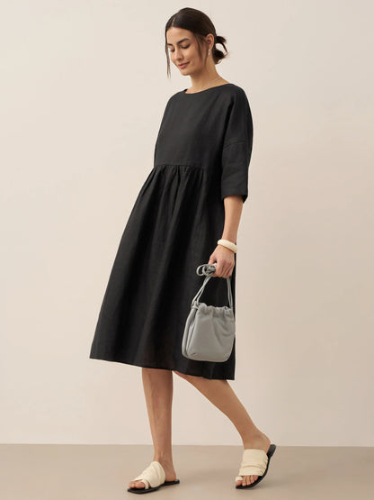 Valencia - Vestido midi 100% de lino con silueta en A