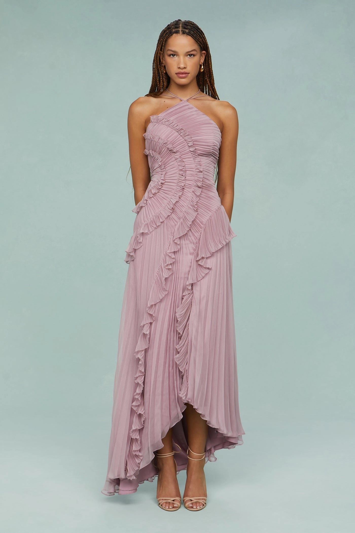 Vestido Midi Halter con Volantes Valeria