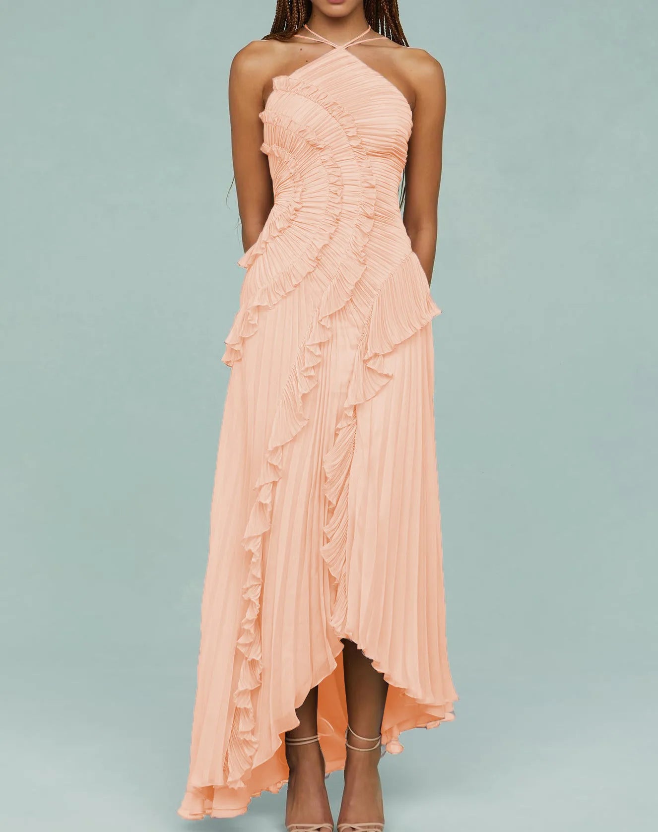 Vestido Midi Halter con Volantes Valeria