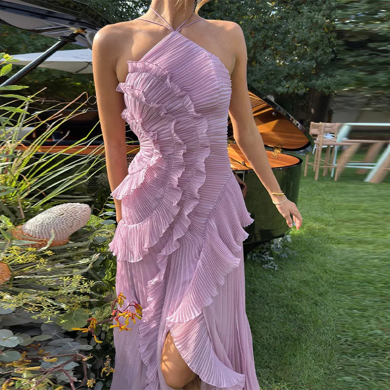 Vestido Midi Halter con Volantes Valeria